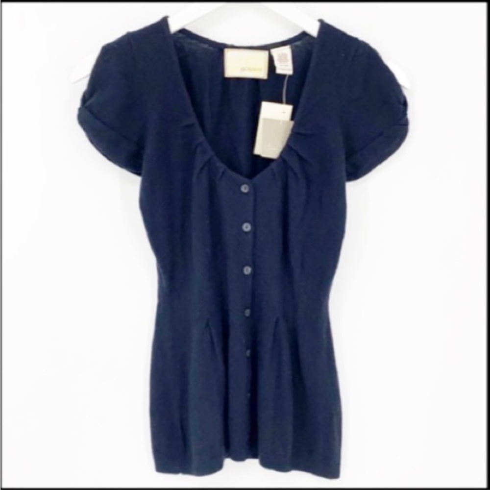 Anthropologie Guinevere Wool/Angora Blend Short Sleeve Button Detail Sweater